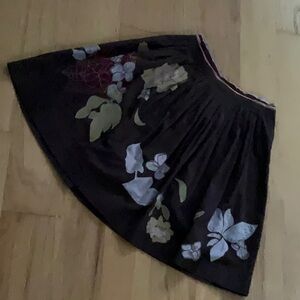 Anthropologie Viola Brown Pleated floral Appliqué Skirt 0